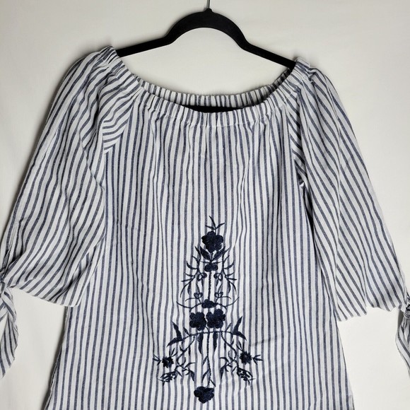 JJ’s Fairyland Women's Off Shoulder Blouse Striped Floral Embroider Size Medium - Picture 3 of 10